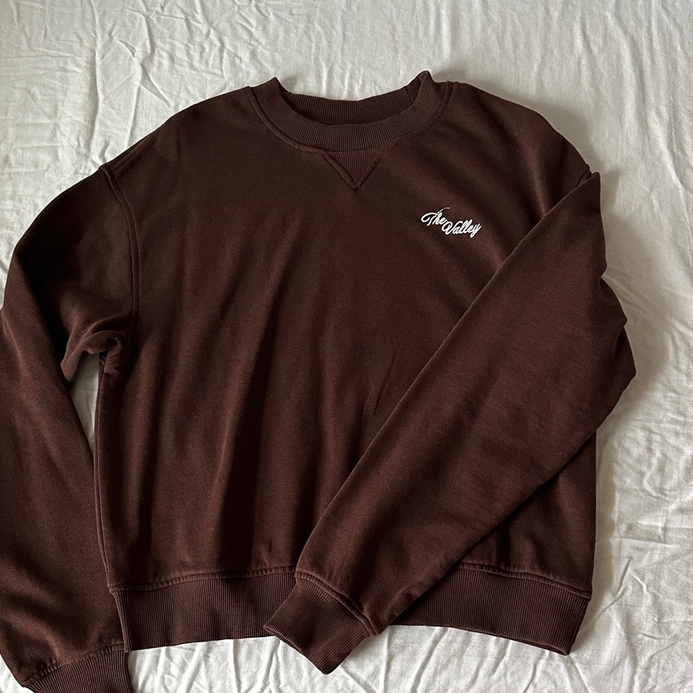 H&M Brown Crewneck Sweater with White Script Logo